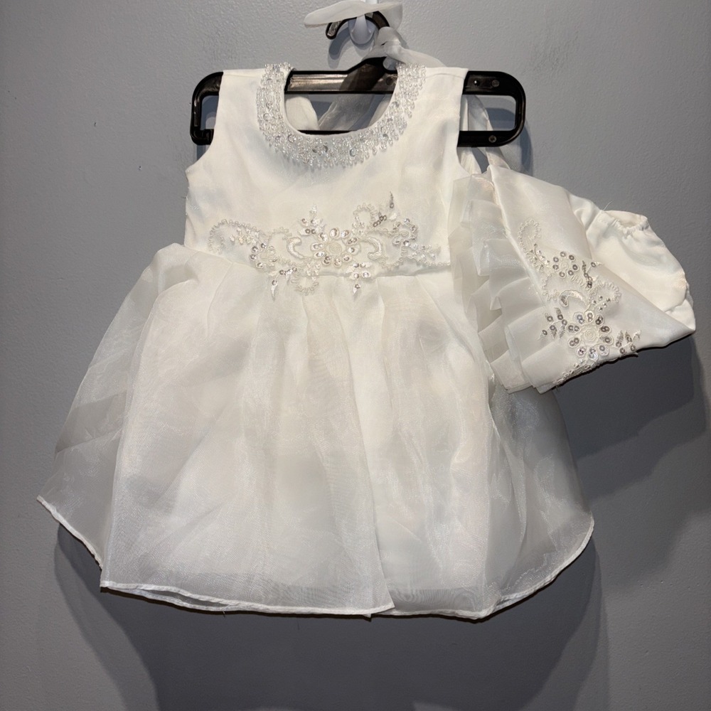 Baby Girl‎ Dress Christening Baptism Special Occasion Dress Matching Bonnet 6M